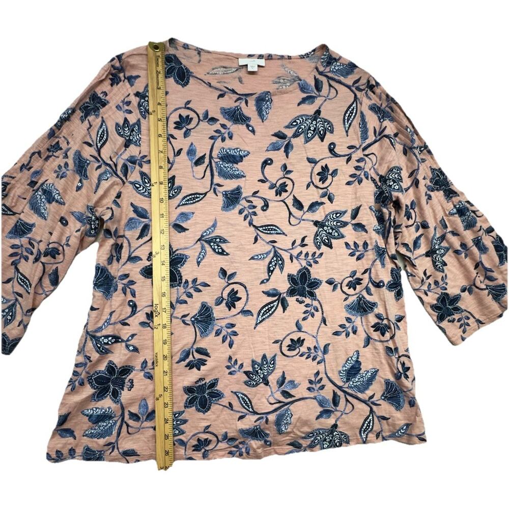 J Jill Top Womens XL Blouse Pink Floral Print Stretch Boatneck Romantic - Picture 3 of 8